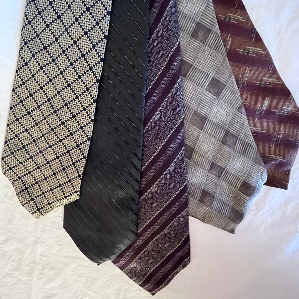Lot of 5 Vintage Calvin Klein Silk Ties Necktie -Brown Black Geometric